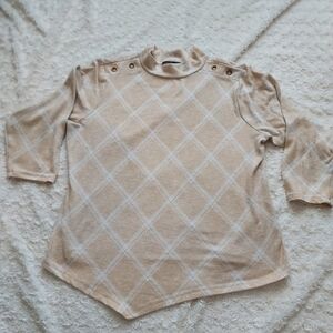 Adrienne Vittadini Cream & White Stretch Top Asymmetrical Quirky Career Office